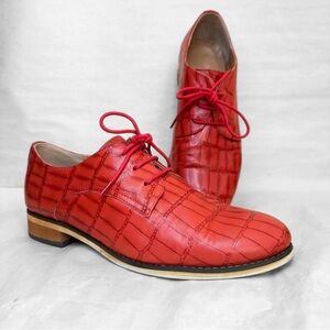 Mona Flying Women 9.5 US / 41 EU Red Derby Oxford Handmade Leather Shoe Loafer